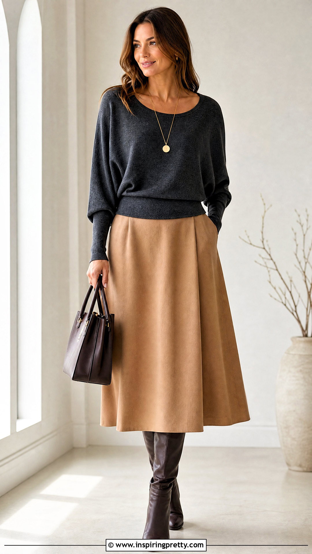Batwing Top With A Line Skirt - 50 tops for broad shoulders for women