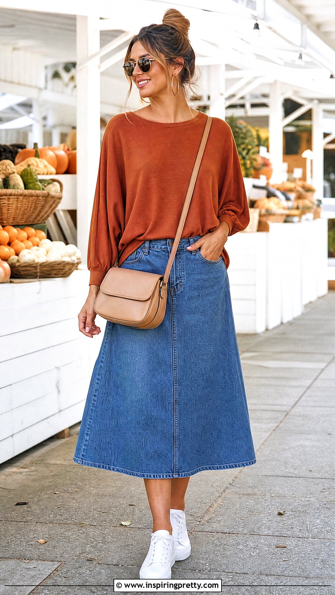Batwing Top With Denim Skirt - 50 batwing top outfit ideas