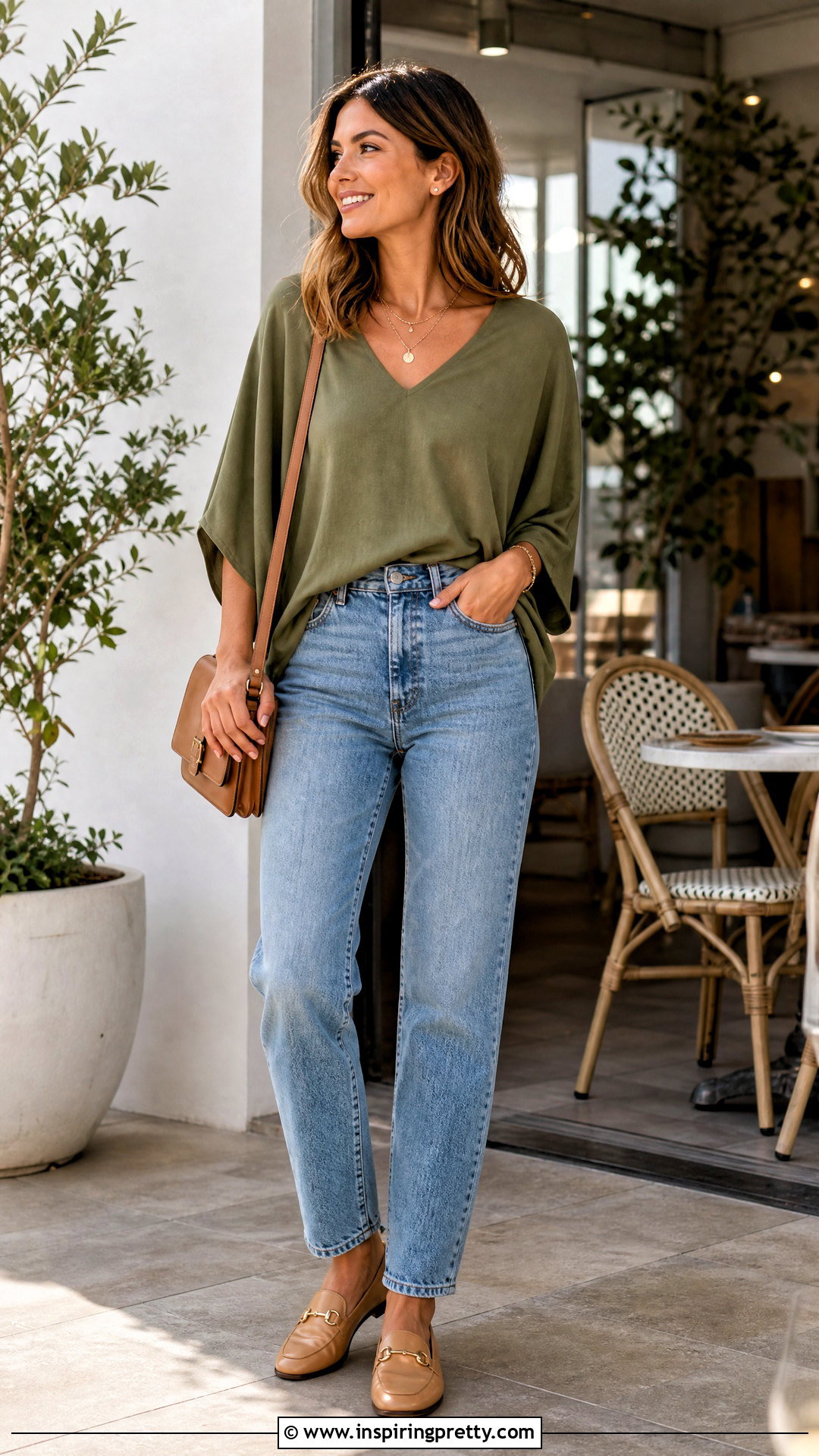 Batwing Top With Layered Necklace And Jeans - 50 batwing top outfit ideas
