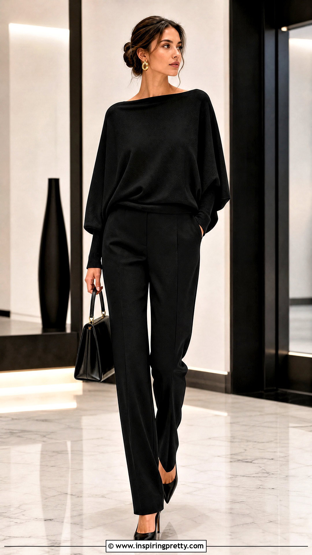 Batwing Top With Monochrome Black Outfit - 50 batwing top outfit ideas