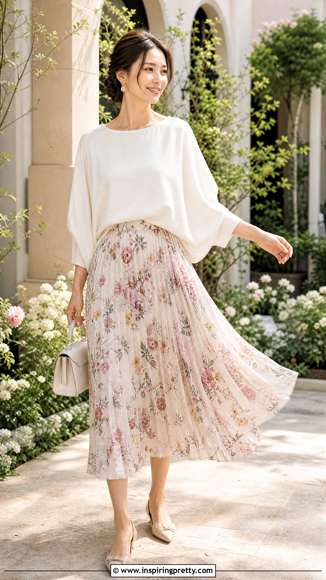 Batwing Top With Pleated Midi Skirt - 50 batwing top outfit ideas