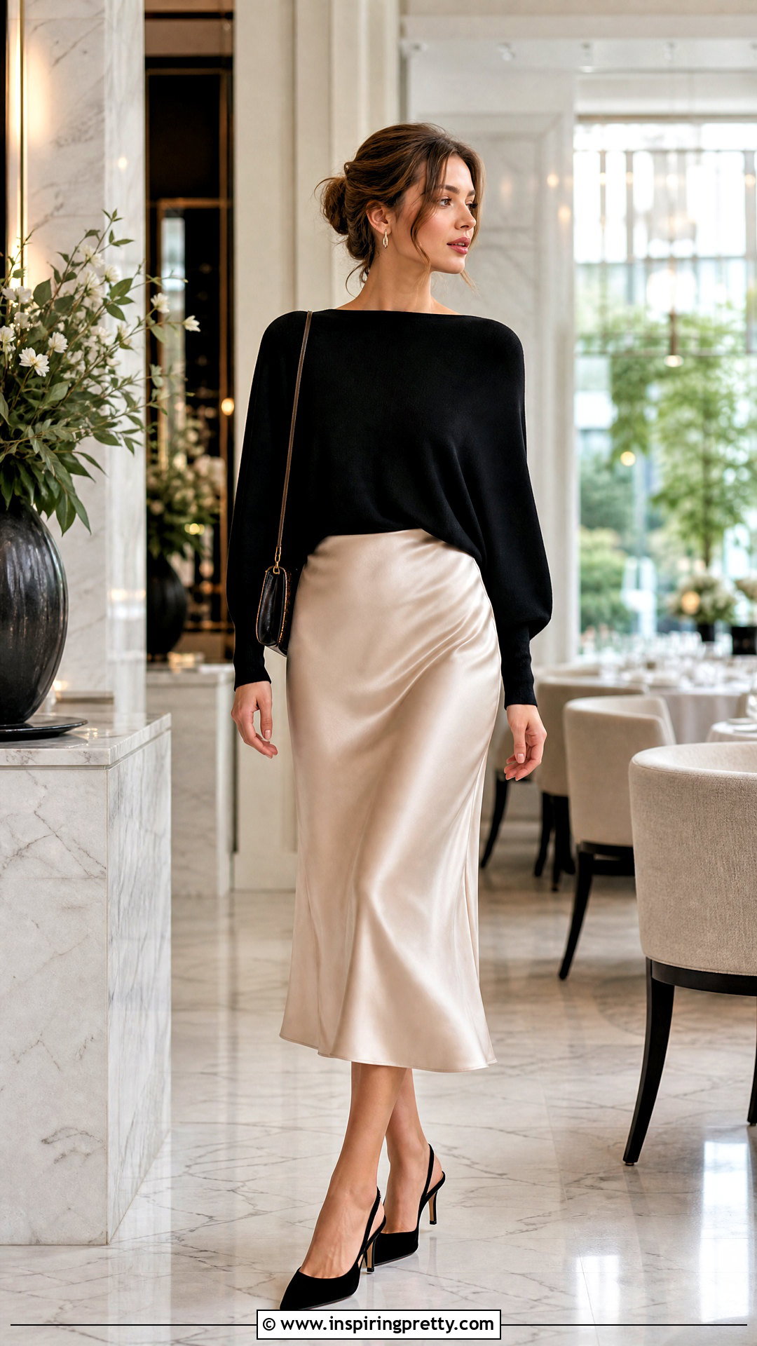 Batwing Top With Satin Midi Skirt - 50 batwing top outfit ideas