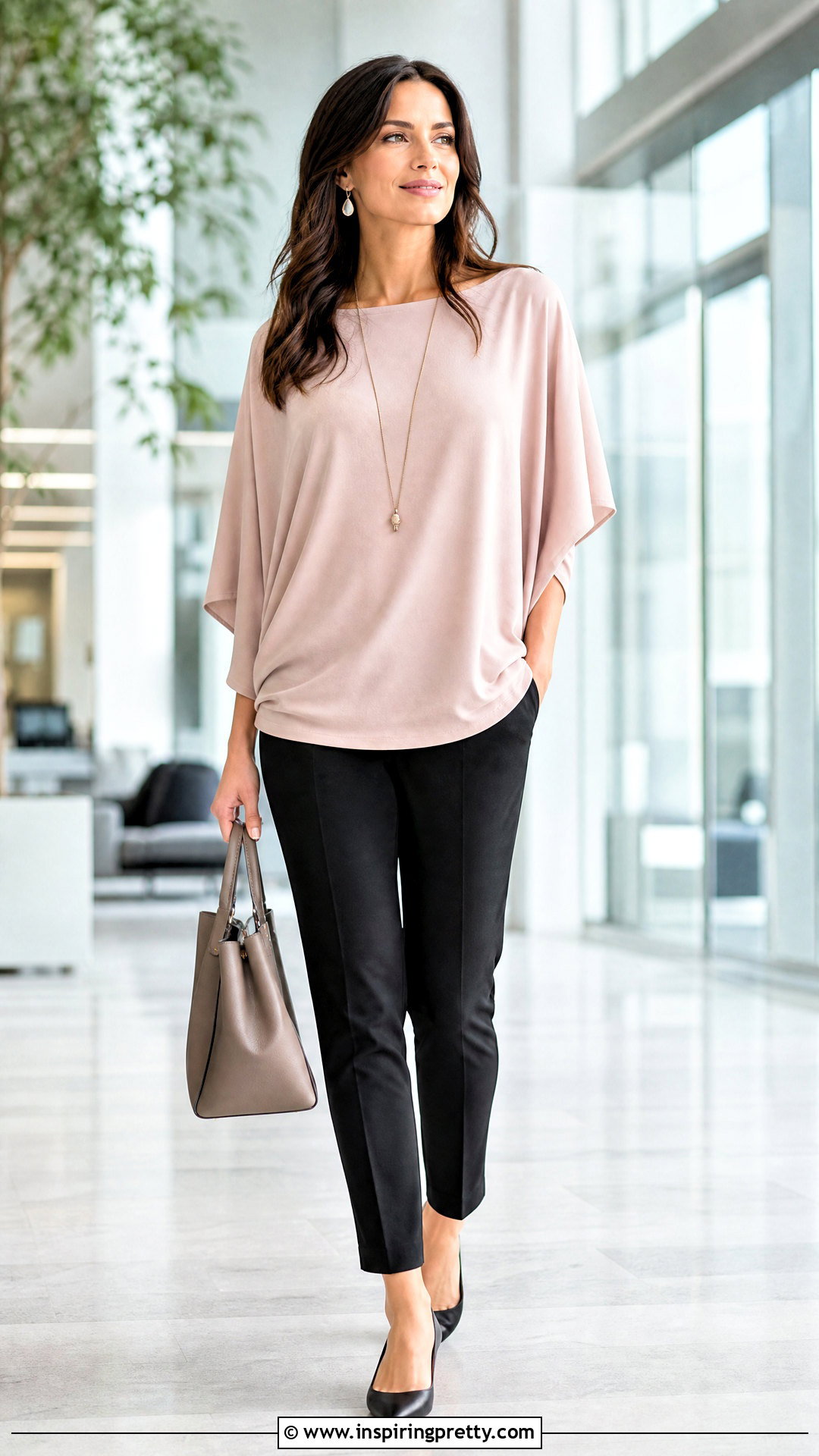 Batwing Top With Slim Fit Pants - 50 cute tops outfit ideas