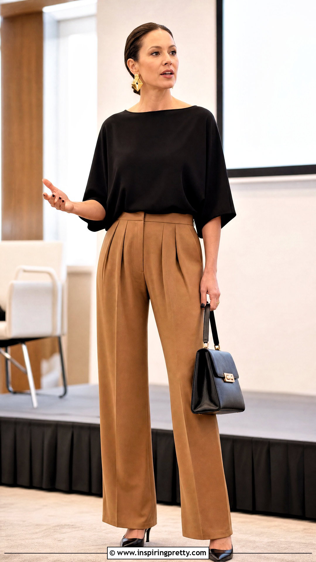 Batwing Top With Statement Earrings And Trousers - 50 batwing top outfit ideas