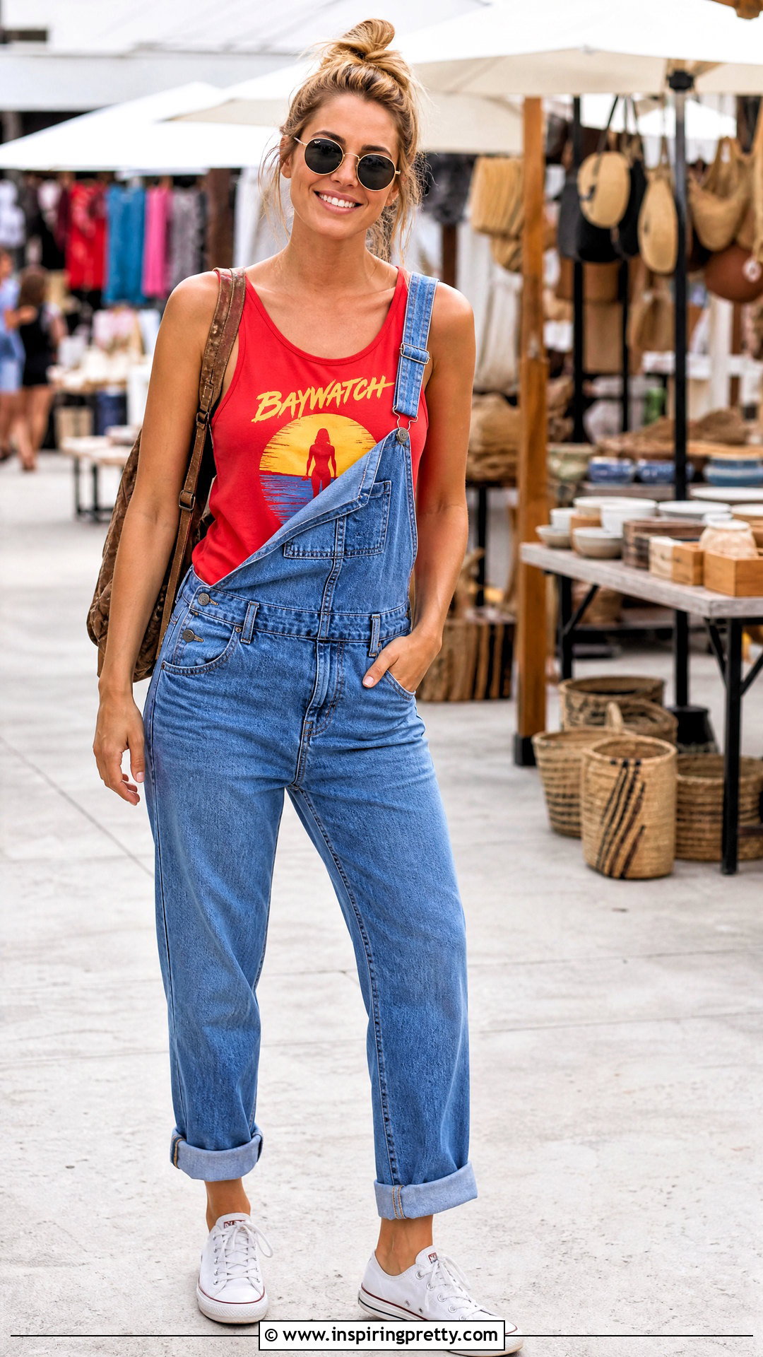 Baywatch Tank Top With Denim Overalls - 20 Baywatch Tank Top outfit ideas