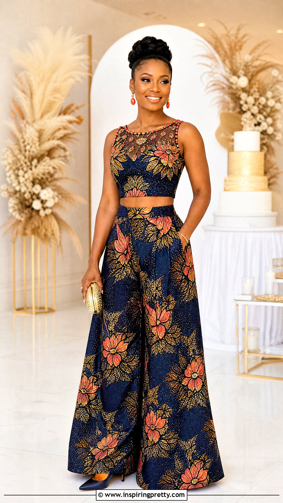 Beaded Ankara Palazzo Trouser And Crop Top - 50 Ankara Palazzo Trouser And Crop Top outfit ideas