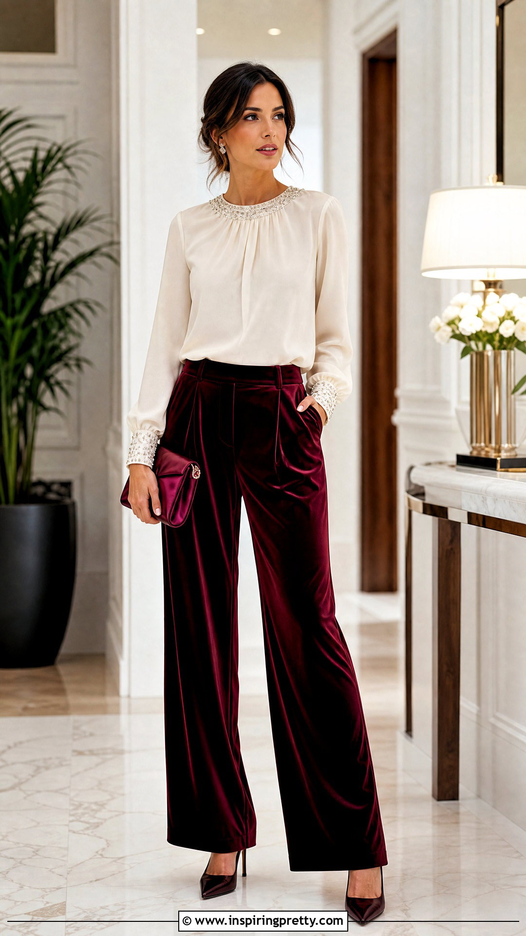 Beaded Blouse With Velvet Pants - 50 elegant tops and blouses