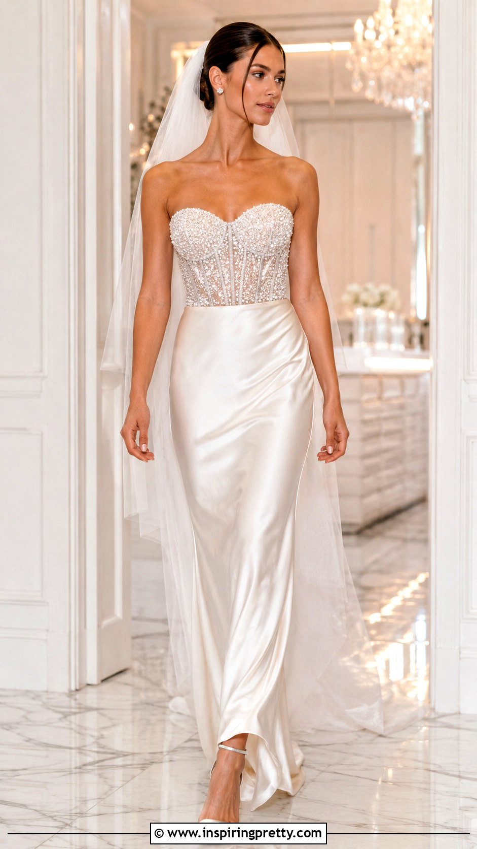 Beaded Bridal Bustier Top With Satin Skirt - 25 Bridal Bustier Top outfit ideas