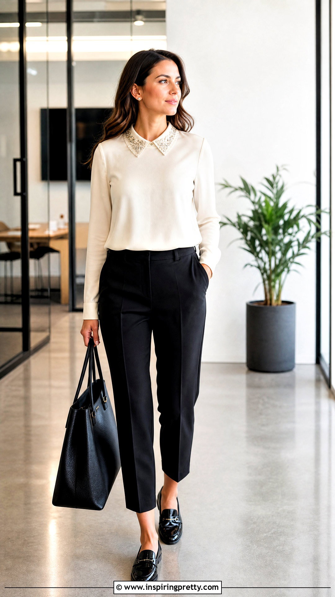 Beaded Collar Top With Cropped Trousers - 50 beaded top outfit ideas