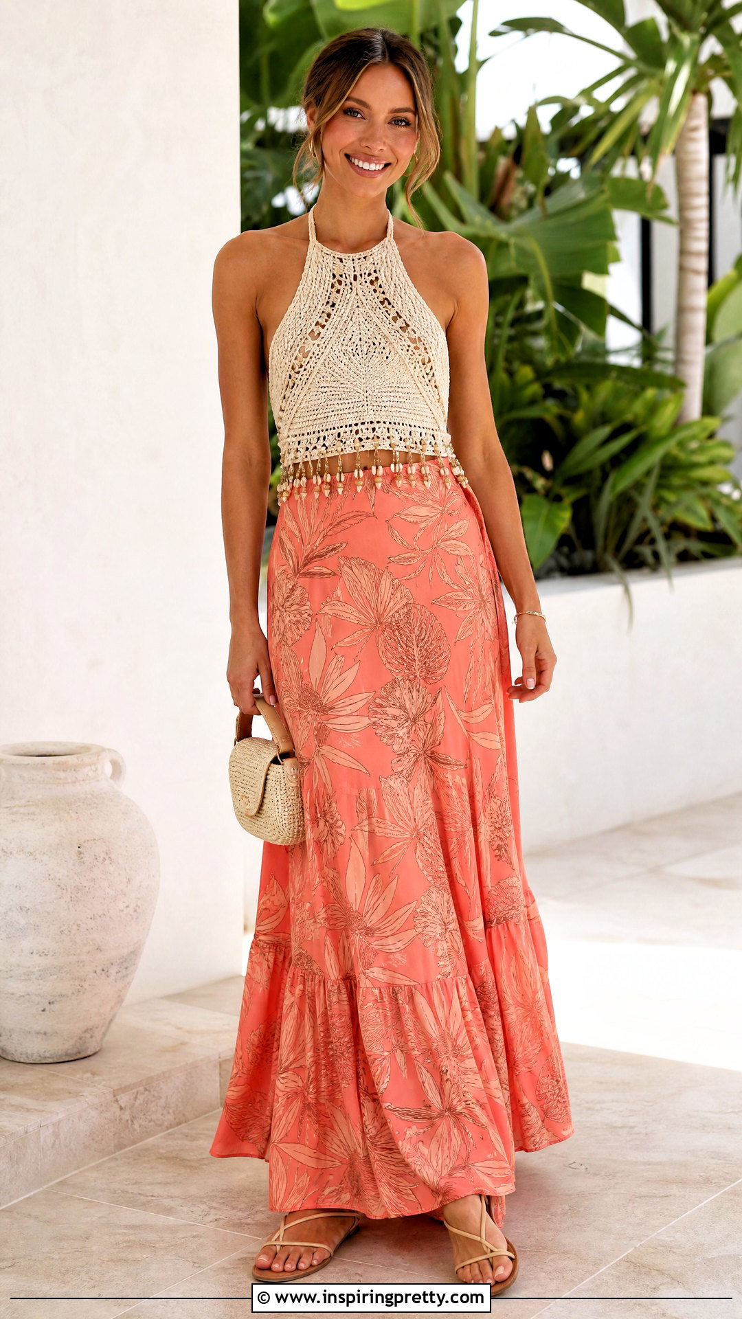 Beaded Crochet Halter Top With Flowy Maxi Skirt - 20 crochet lace top with beads