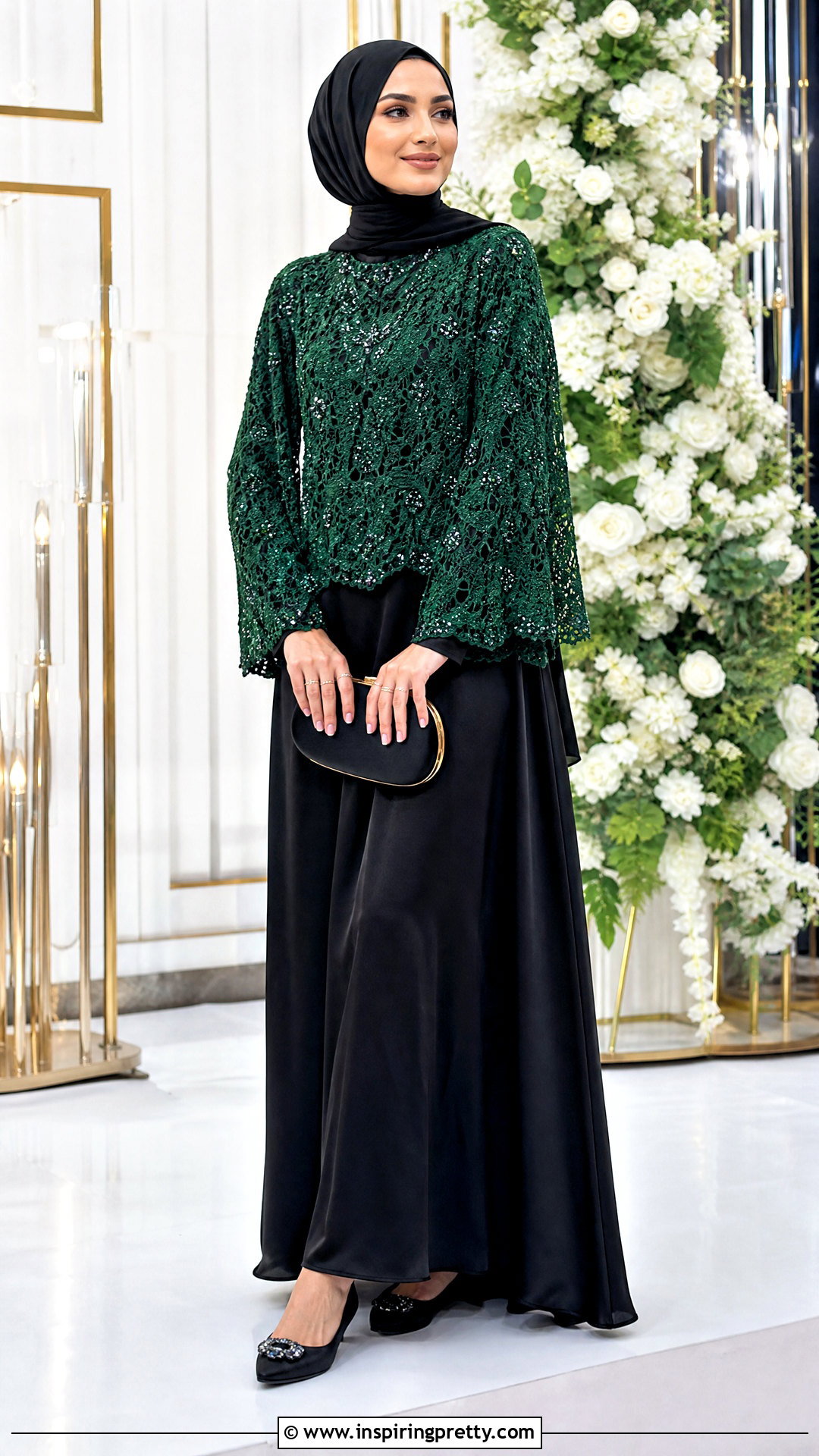 Beaded Crochet Top With A Satin Maxi Skirt - 25 crochet top hijabi outfit ideas