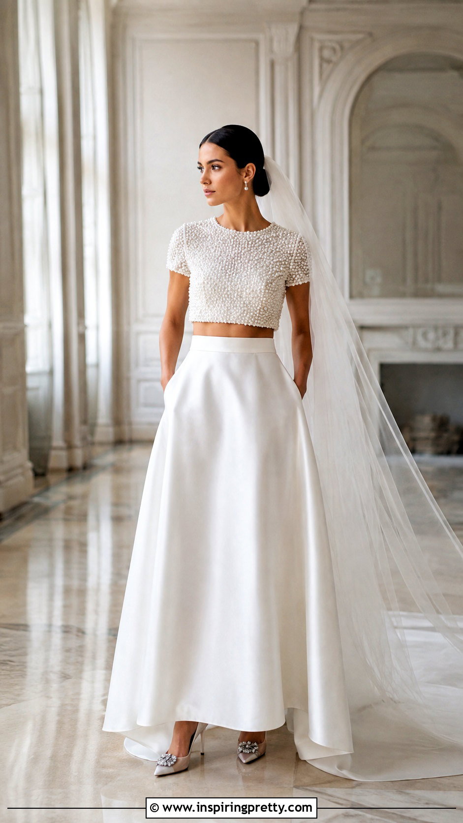 Beaded Crop Top Bridal Dress - 25 crop top bridal dress outfit ideas