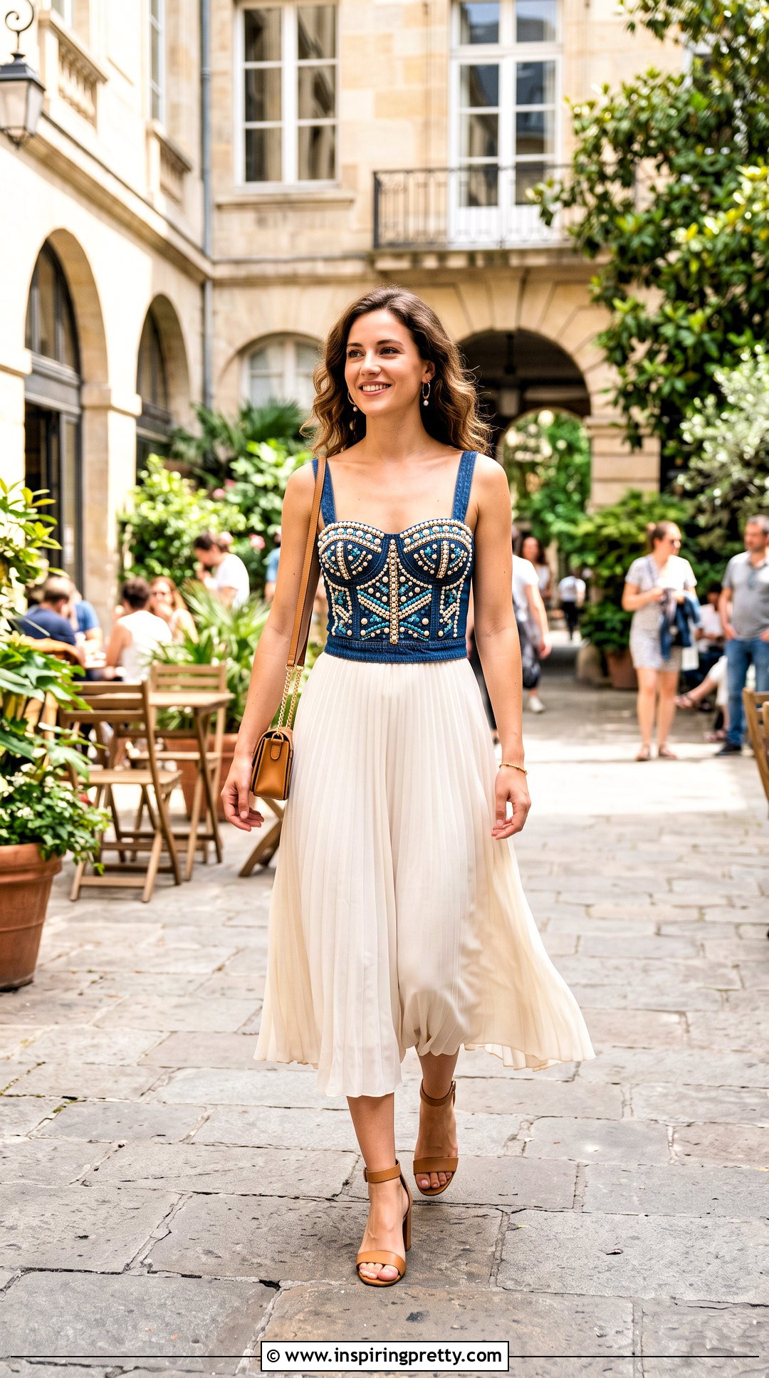 Beaded Denim Bustier With Midi Skirt - 50 beaded top diy ideas