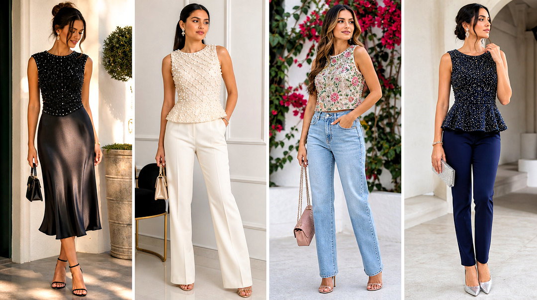 25 Beaded Embellished Top Outfit Ideas for Party Glam