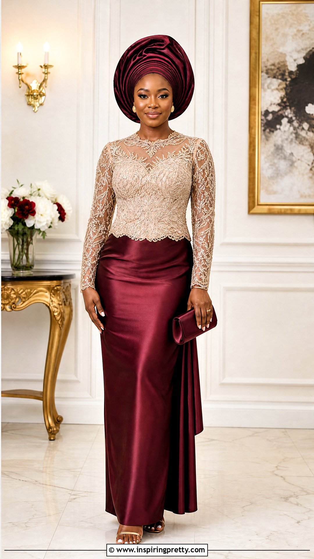 Beaded Lace Top And Satin Skirt - 50 skirt and top lace styles