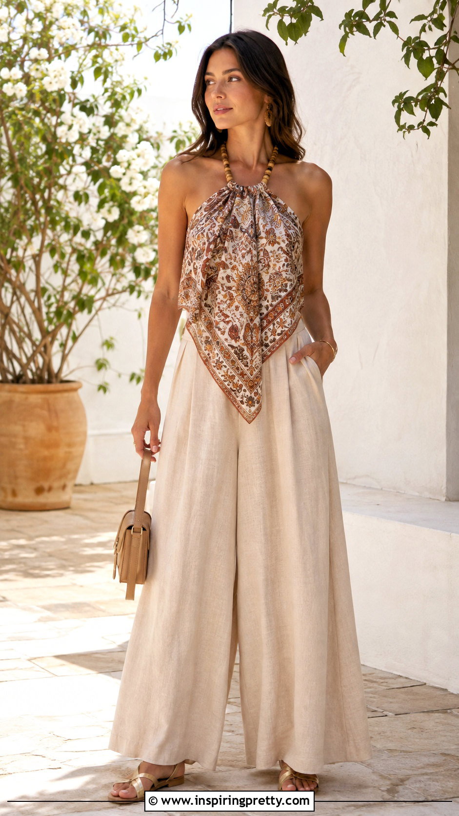 Beaded Strap Scarf Halter Top With Palazzo Pants - 25 diy halter top from scarf ideas