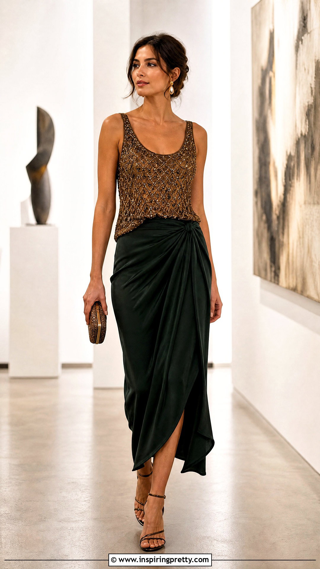 Beaded Tank Top With Draped Midi Skirt - 50 beaded tank top outfit ideas