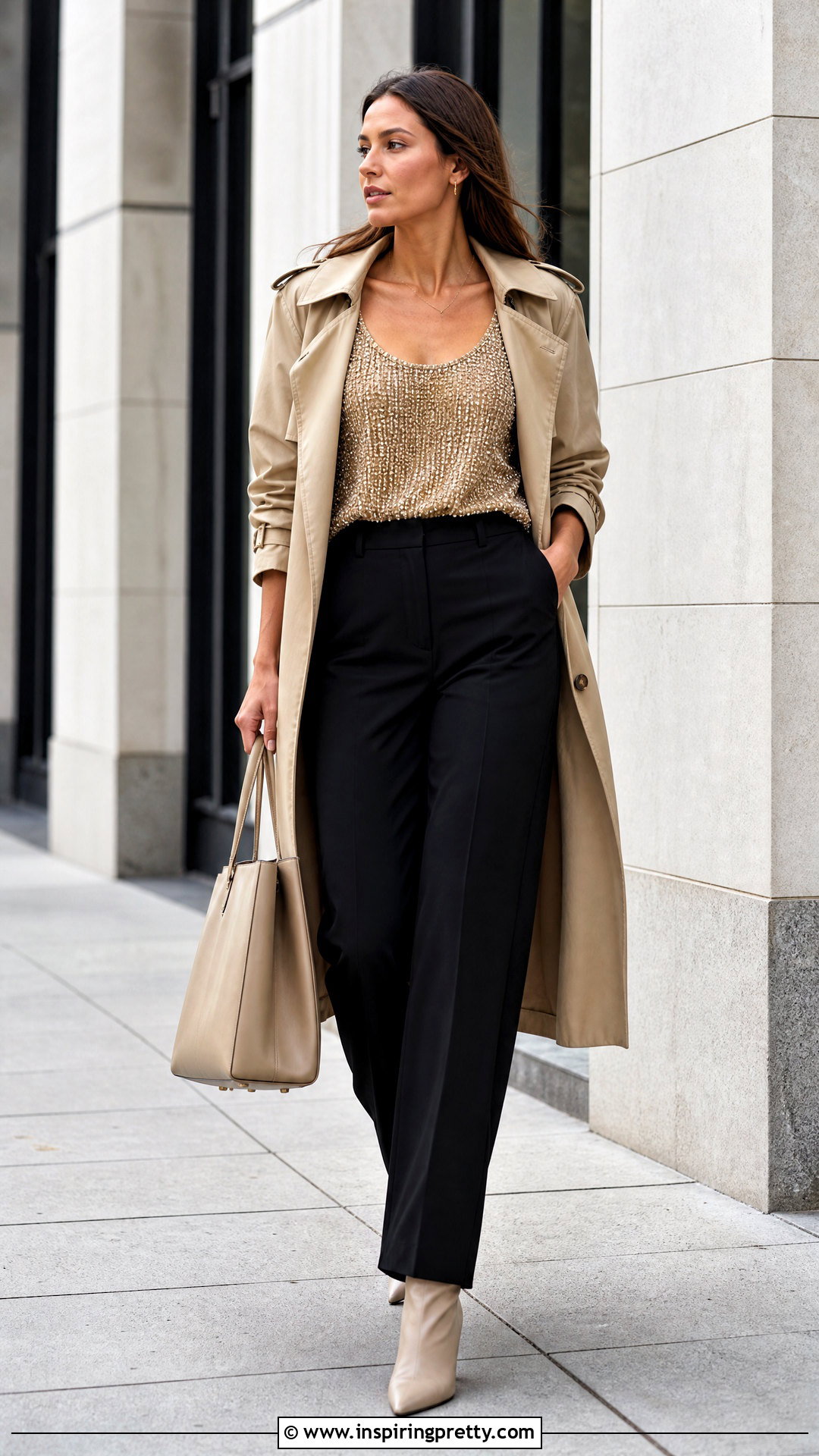 Beaded Tank Top With Trench Coat And Trousers - 50 beaded tank top outfit ideas
