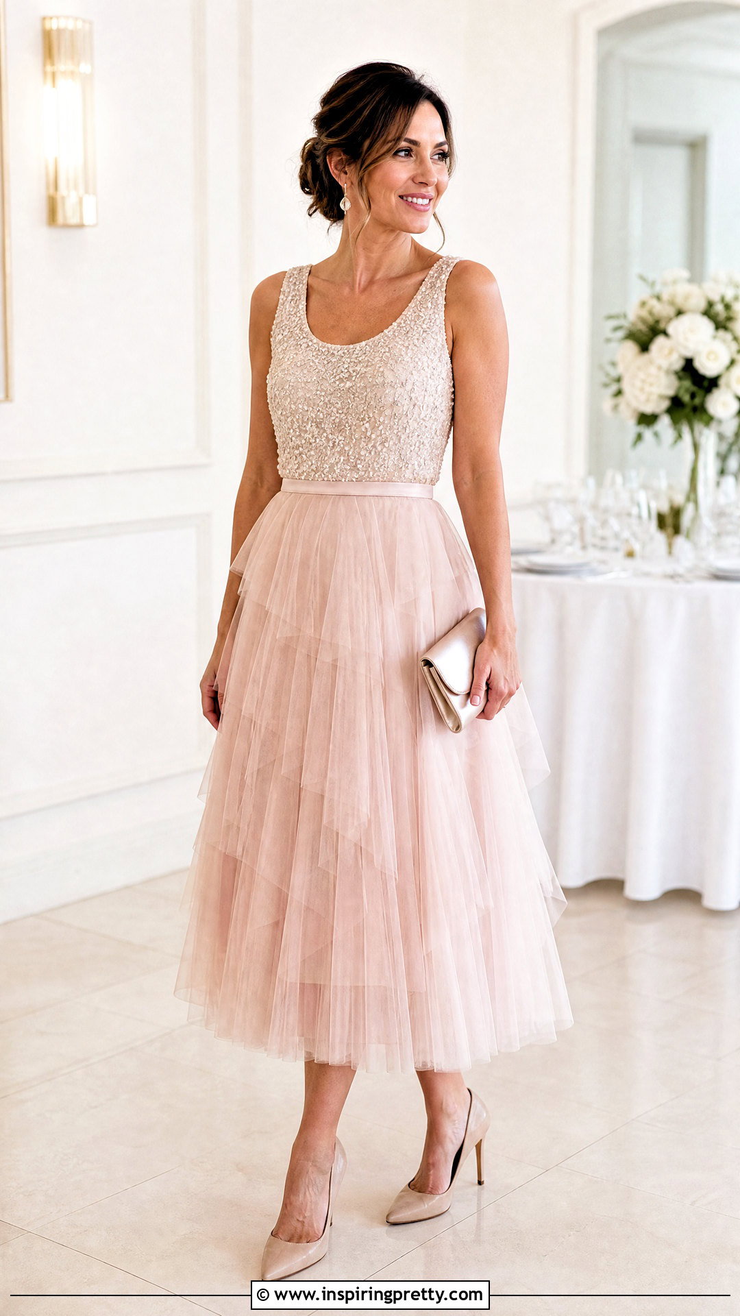 Beaded Tank Top With Tulle Midi Skirt - 50 beaded tank top outfit ideas