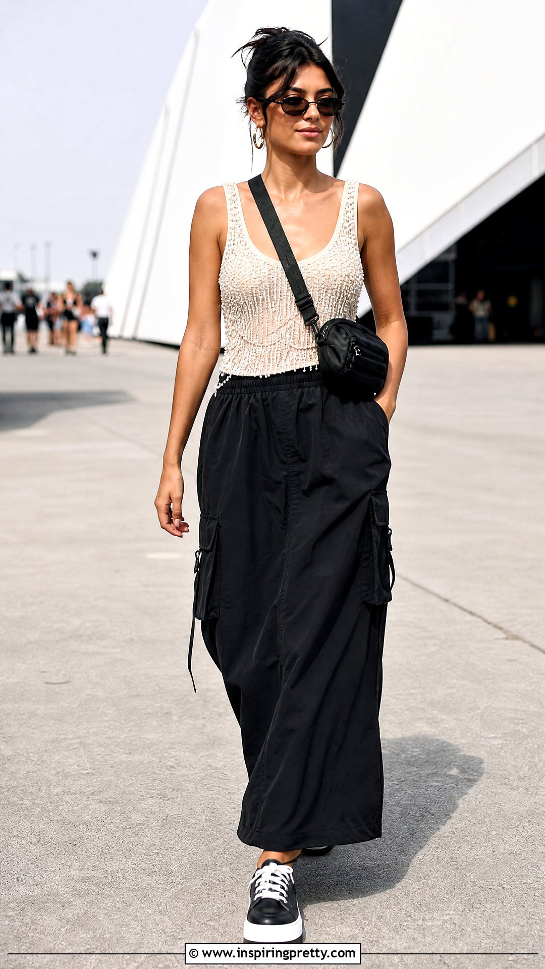 Beaded Tank Top With Utility Maxi Skirt - 50 beaded tank top outfit ideas