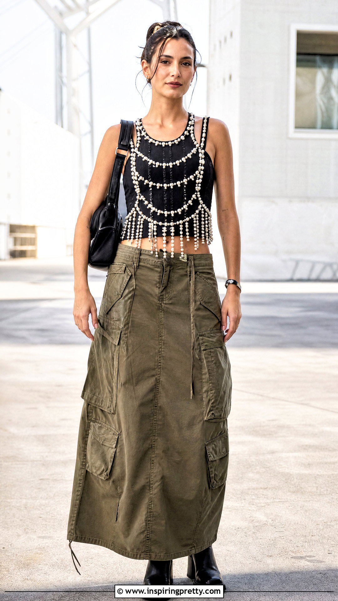 Beaded Top With Cargo Maxi Skirt - 50 beaded tops outfit ideas