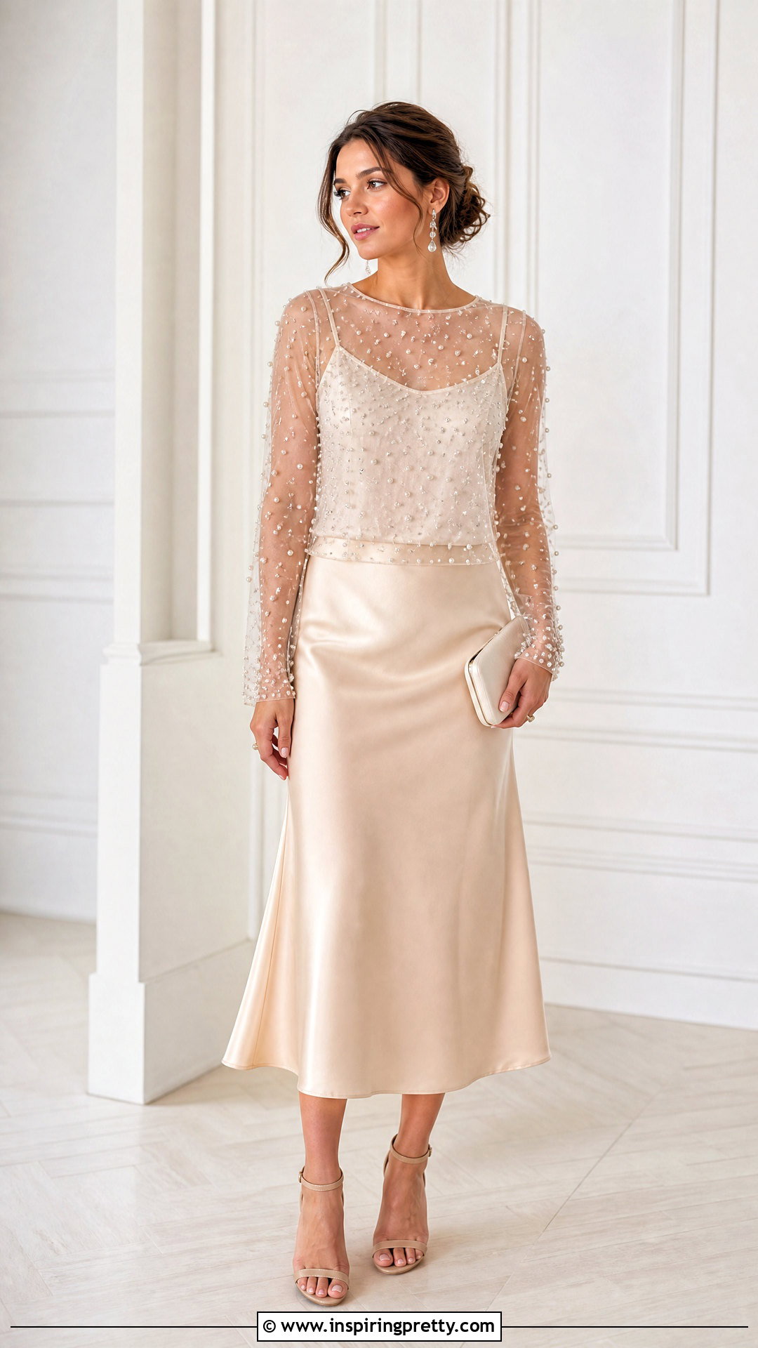 Beaded Tulle Top With Satin Midi Skirt - 50 beaded top diy ideas