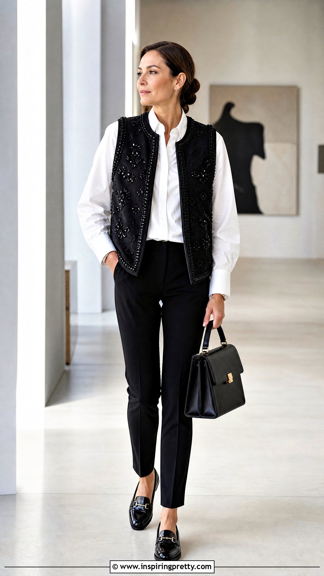 Beaded Vest With White Button Down Shirt - 50 beaded tops outfit ideas