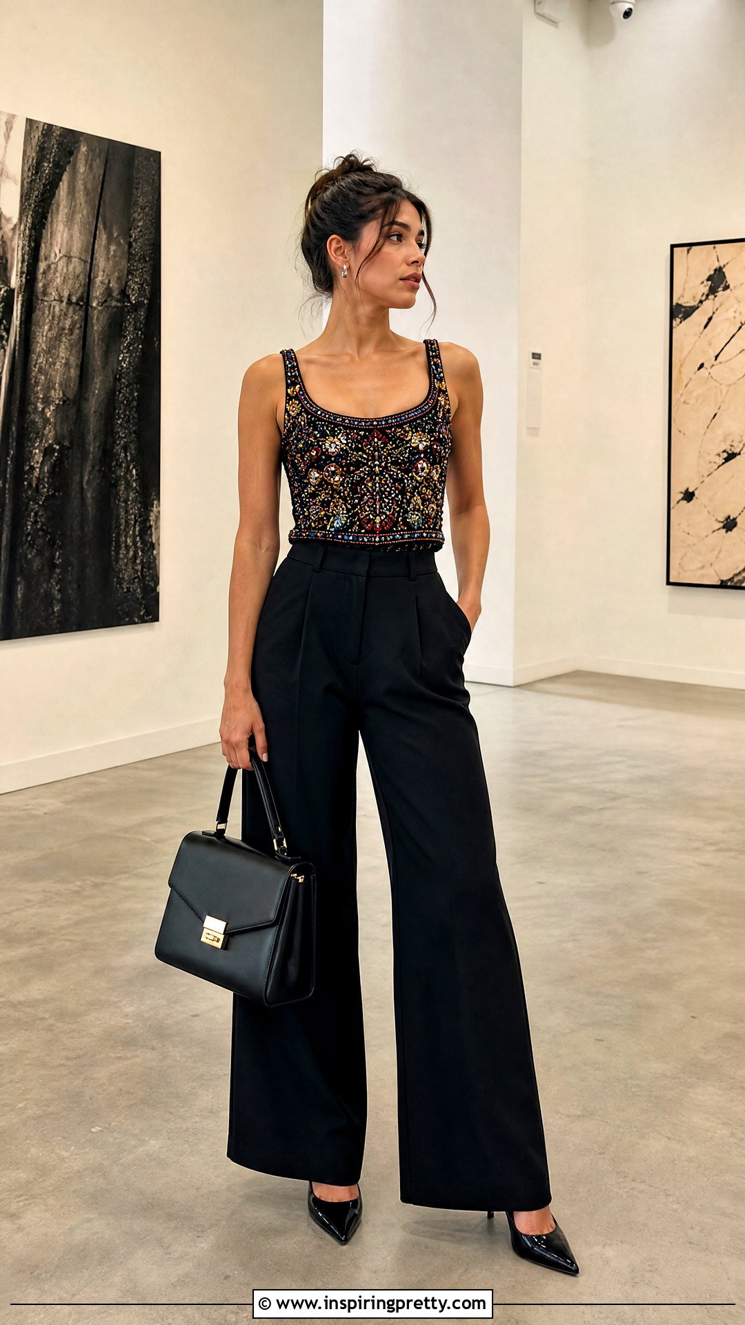 Beaded Wet Seal Top With Black Trousers - 20 beaded wet seal top outfit ideas