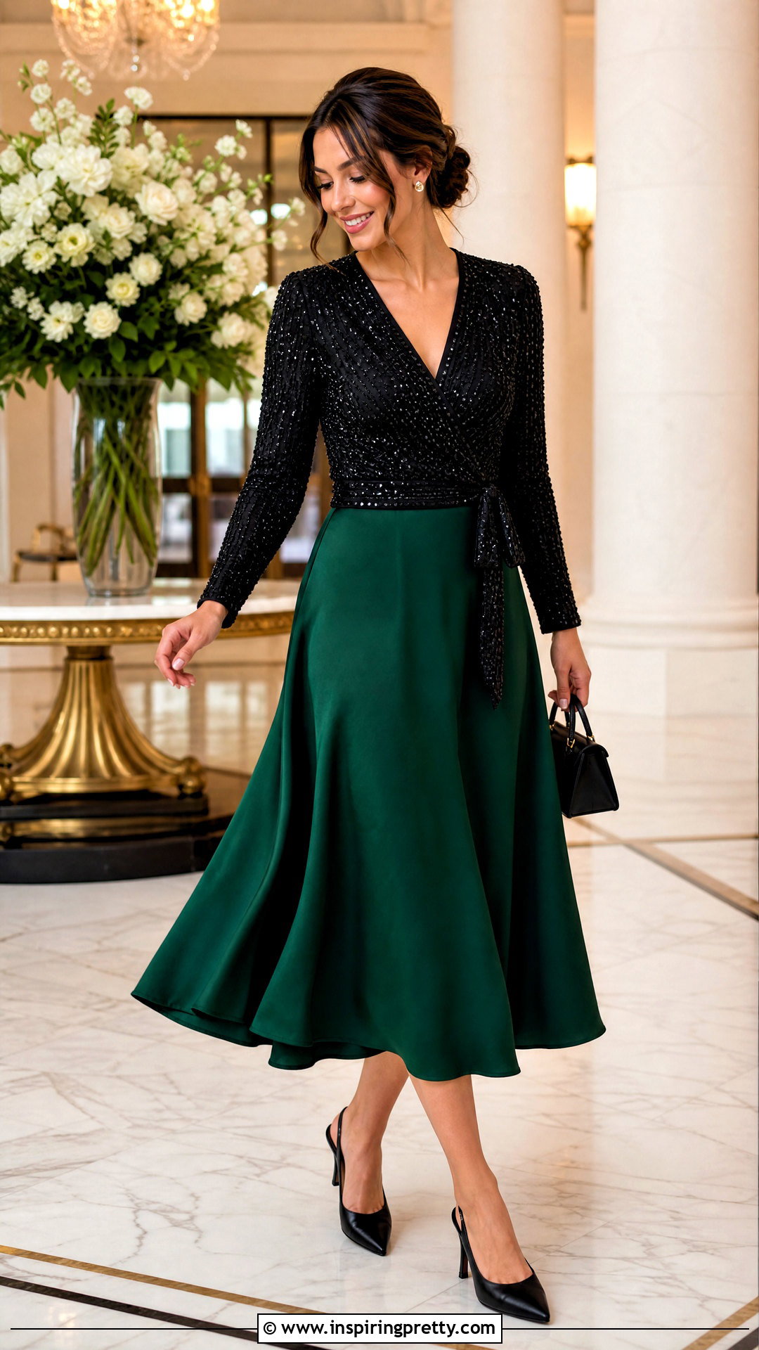 Beaded Wrap Top With Midi Skirt - 50 beaded top outfit ideas