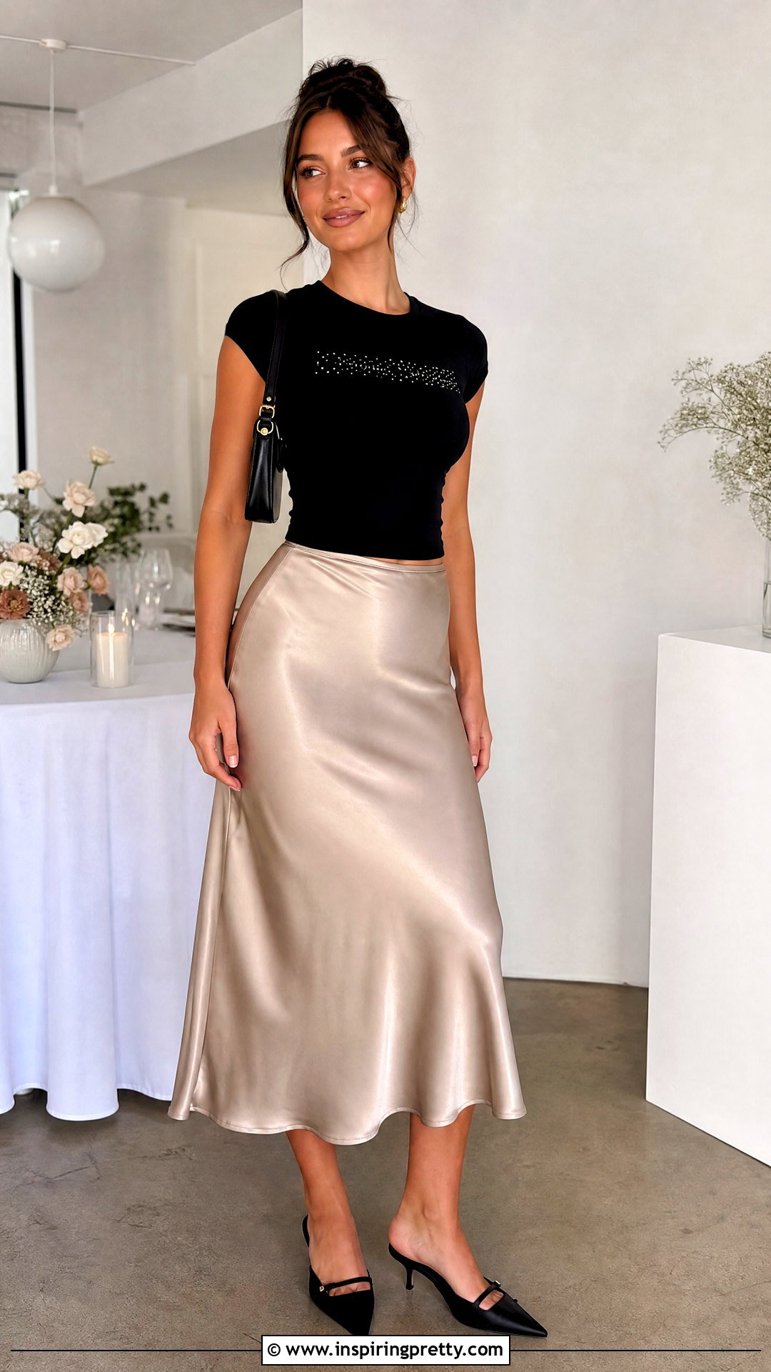 Bebe Logo Top With Satin Midi Skirt - 20 bebe logo tops outfit ideas
