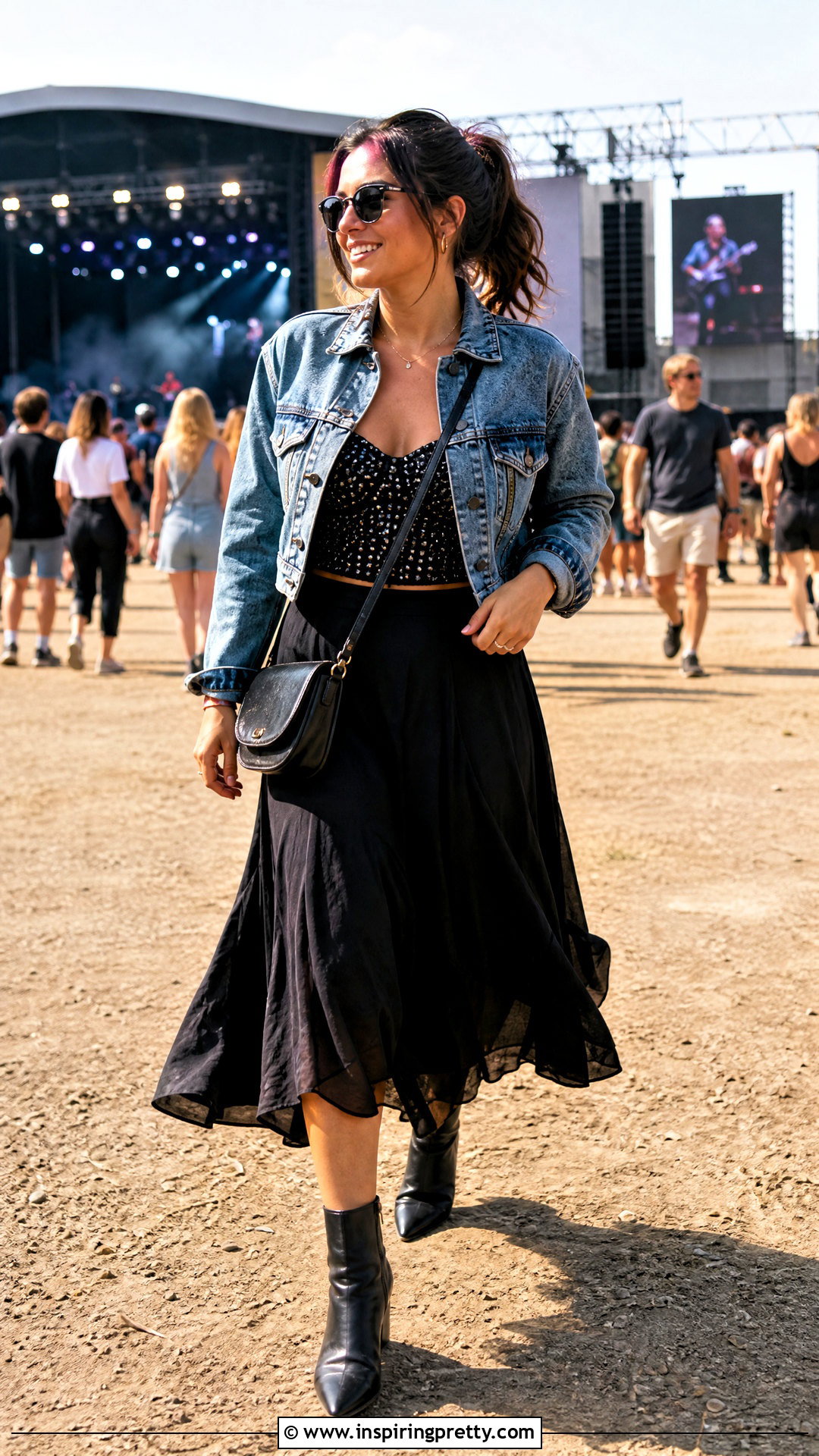 Bedazzled Top With Denim Jacket And Skirt - 50 bedazzled top outfit ideas