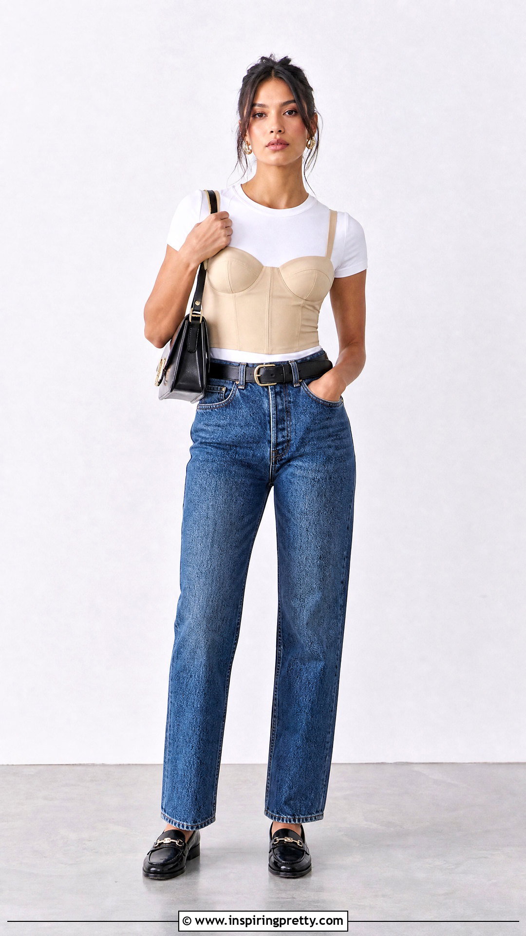 Beige Bra Top Over A White T Shirt With Jeans - 25 beige bra top outfit ideas