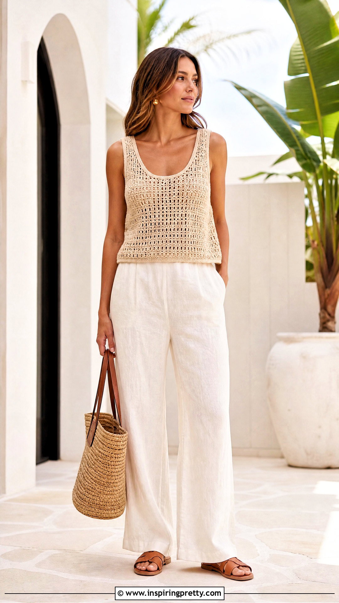 Beige Crochet Tank Top With Linen Pants - 50 top de croche passo a passo ideas