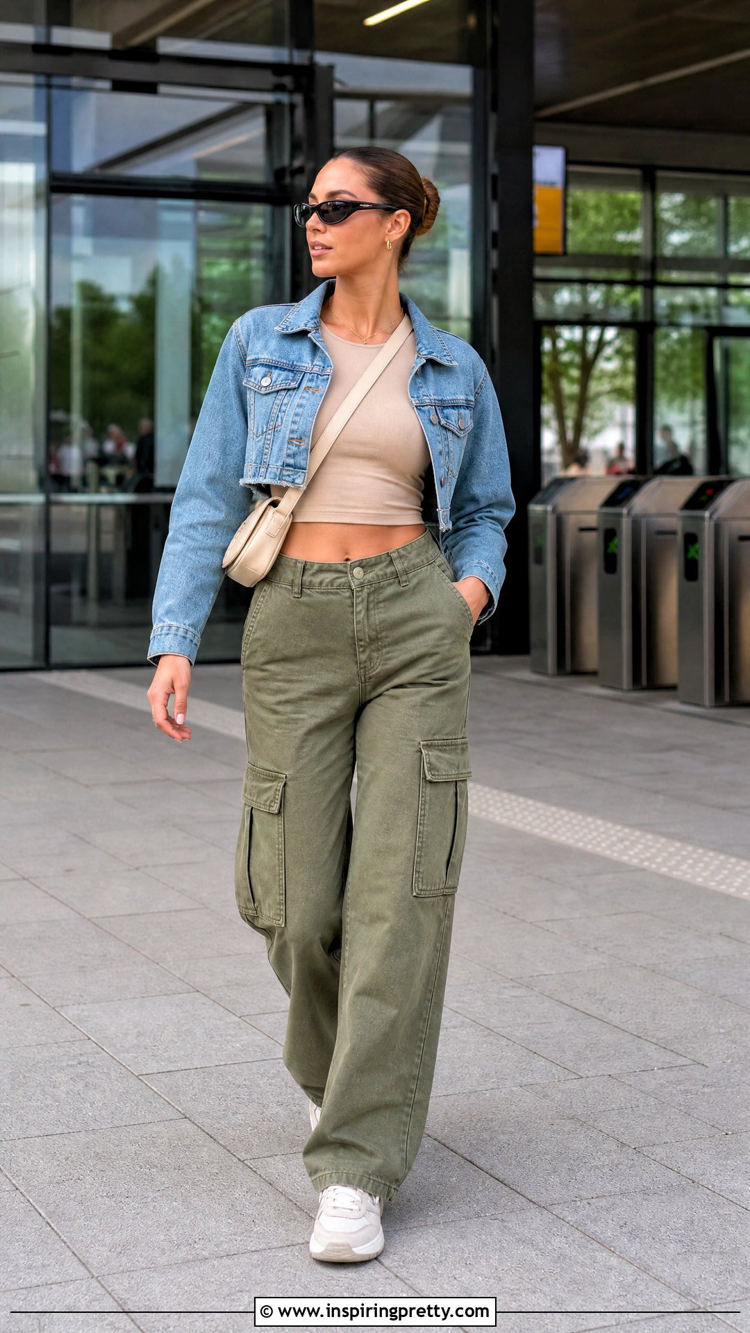 Beige Crop Top With Olive Cargo Pants - 20 Beige Crop Top Fashion ideas