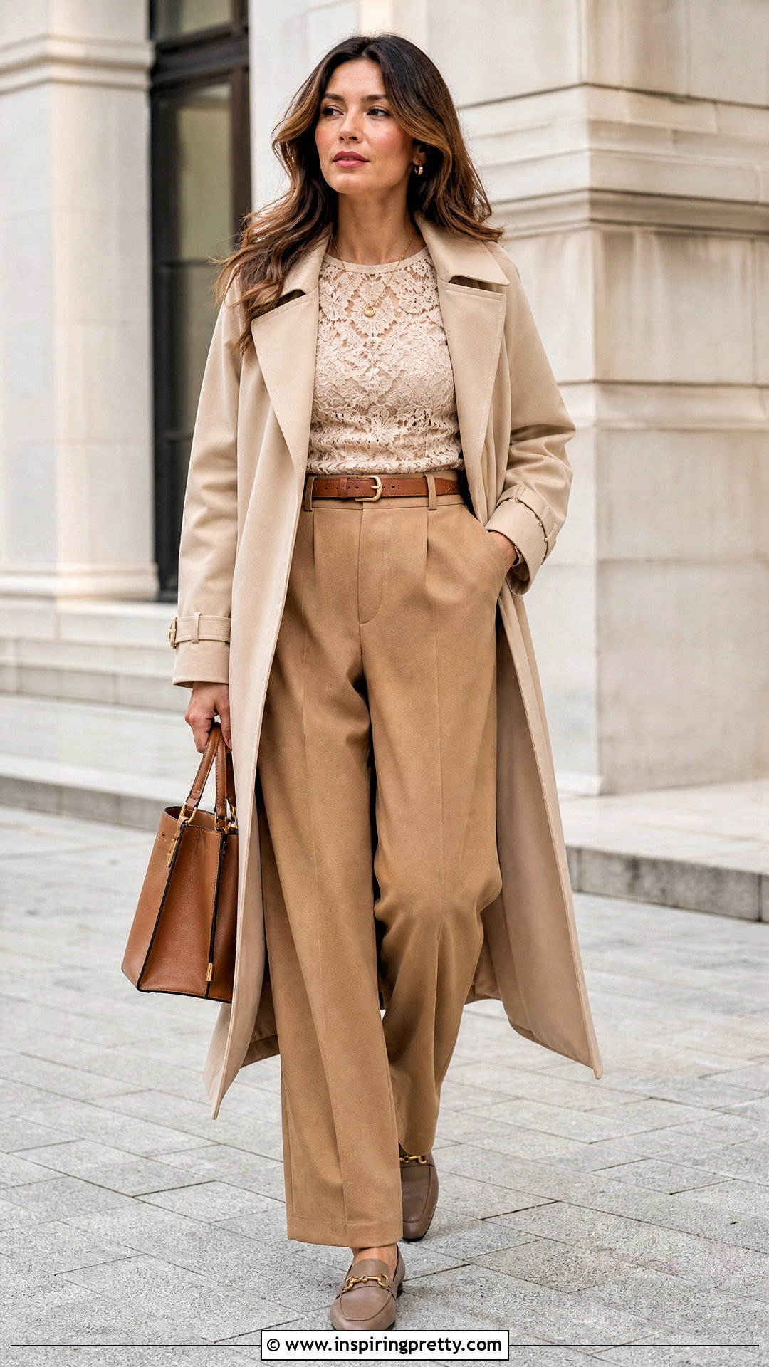 Beige Lace Layering Top Tonal Outfit - 50 Lace Layering Top Outfit ideas