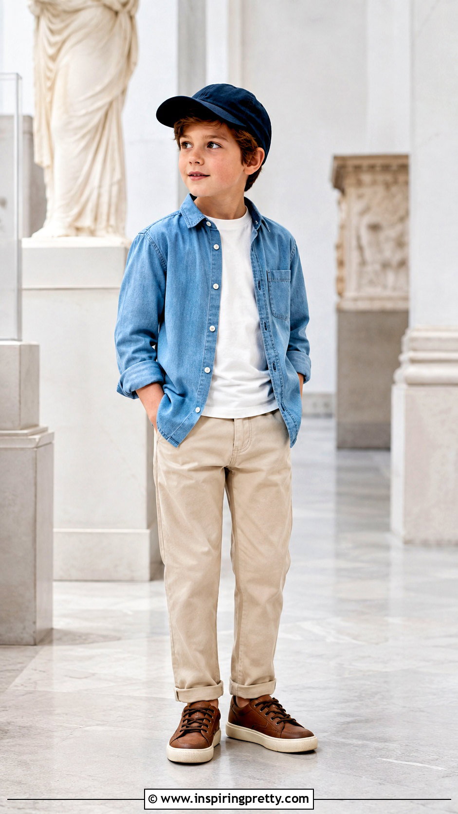 Beige Trousers And Denim Shirt Outfit - 50 trouser and top for kids