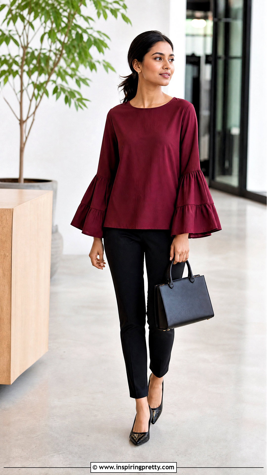 Bell Sleeve Cotton Top With Slim Trousers - 50 cotton tops designs