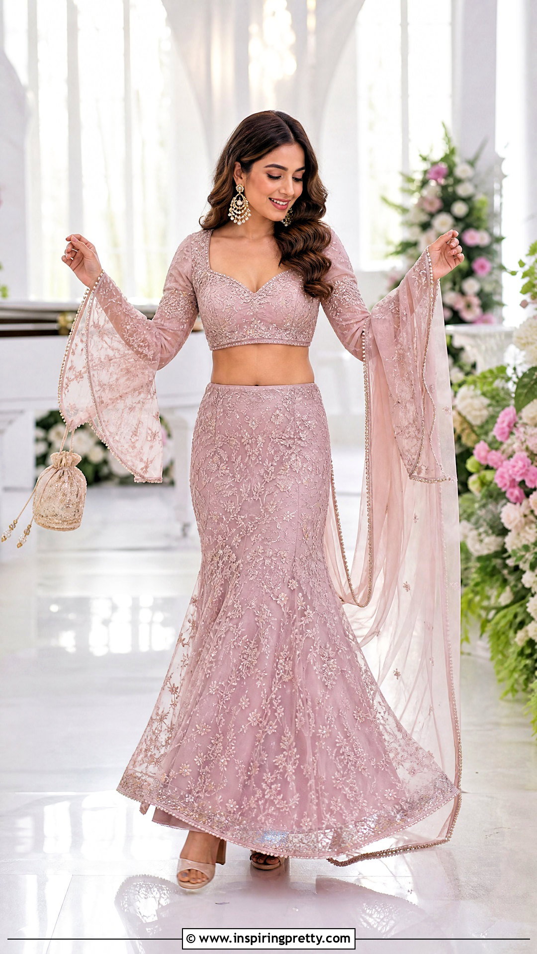 Bell Sleeve Crop Top Lehenga - 50 crop top lehenga designs