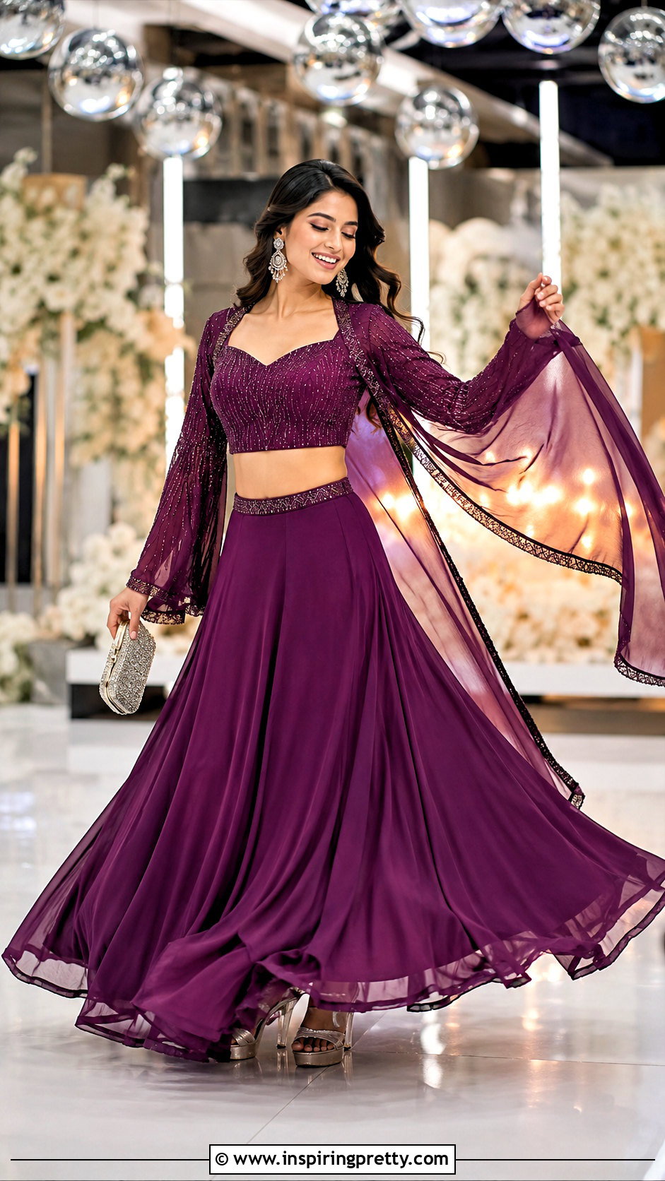 Bell Sleeve Crop Top Lehenga - 50 Crop Top Designs For Lehenga Ideas