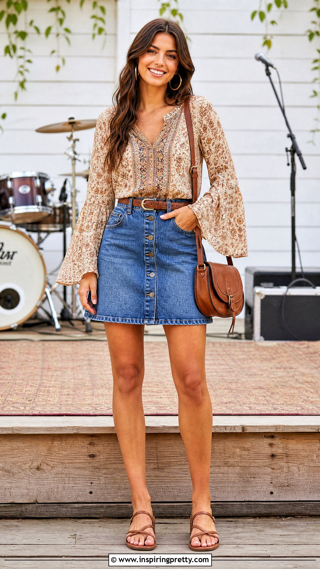Bell Sleeve Hippie Summer Top With Denim Skirt - 25 hippie summer tops outfit ideas