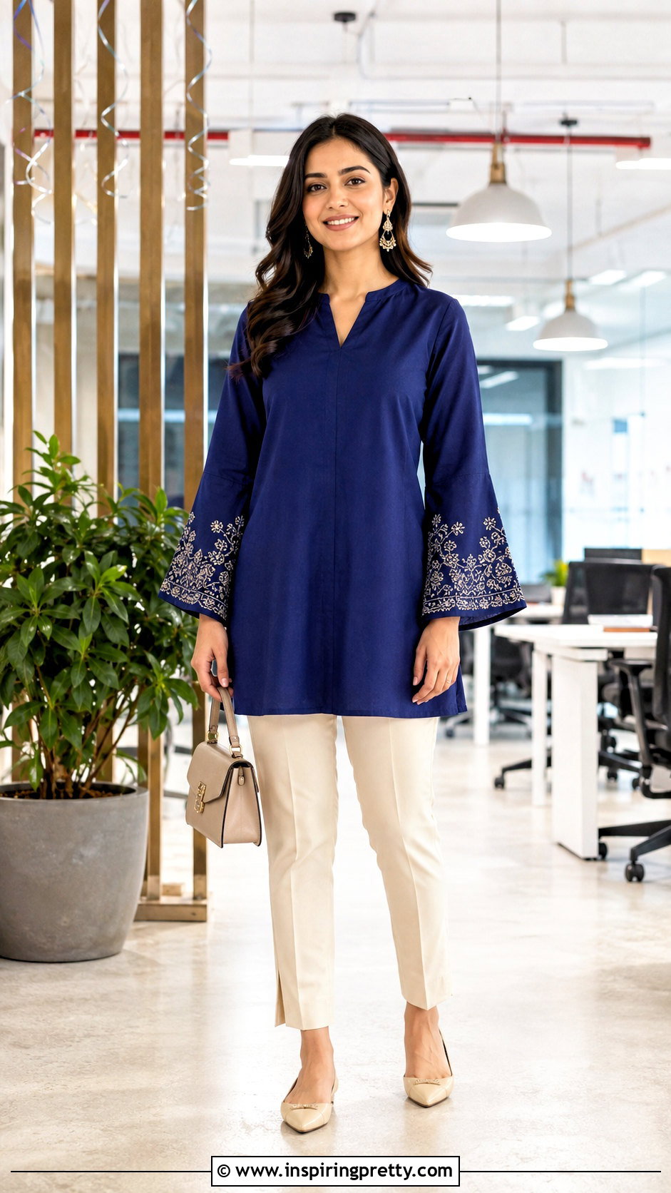 Bell Sleeve Indo Western Kurti Top With Slim Trousers - 50 Indo Western Tops outfit ideas