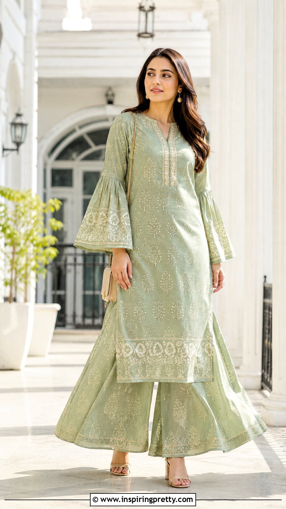 Bell Sleeve Kurti Top With Palazzo Pants - 50 kurti top designs for women