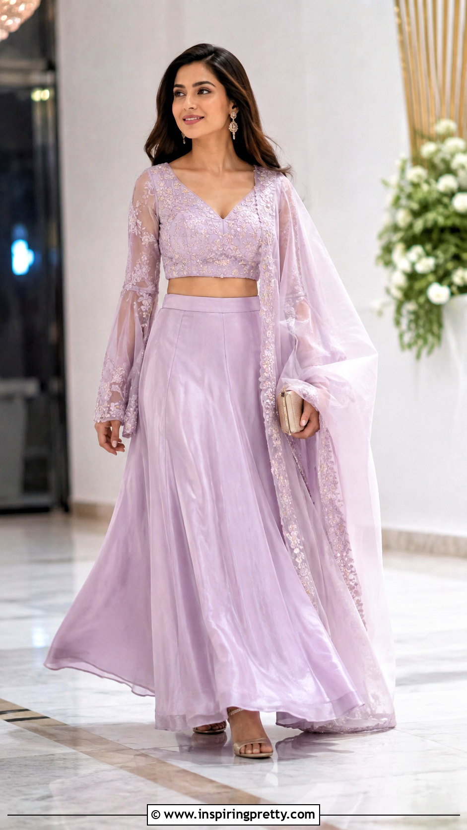 Bell Sleeve Lehenga Crop Top Outfit - 50 party wear lehenga crop tops outfit ideas