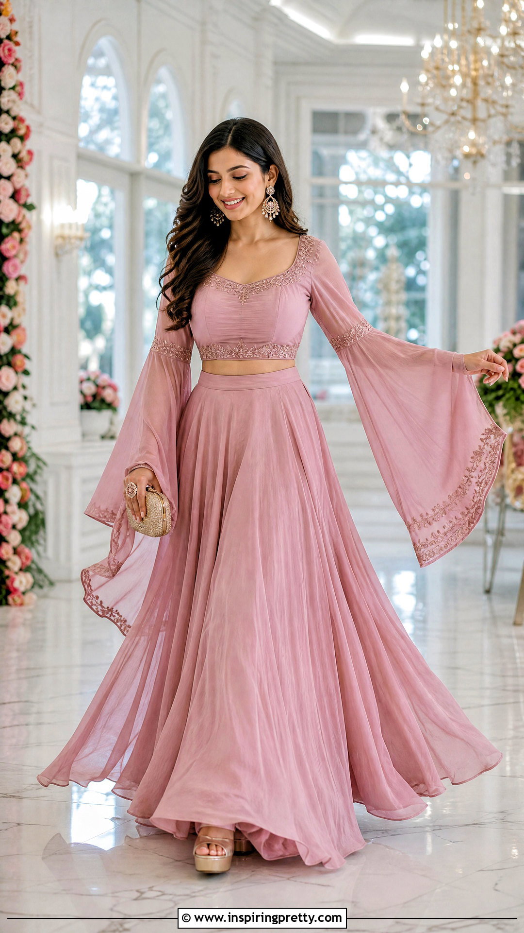 Bell Sleeve Lehenga Top - 50 lehenga top design ideas