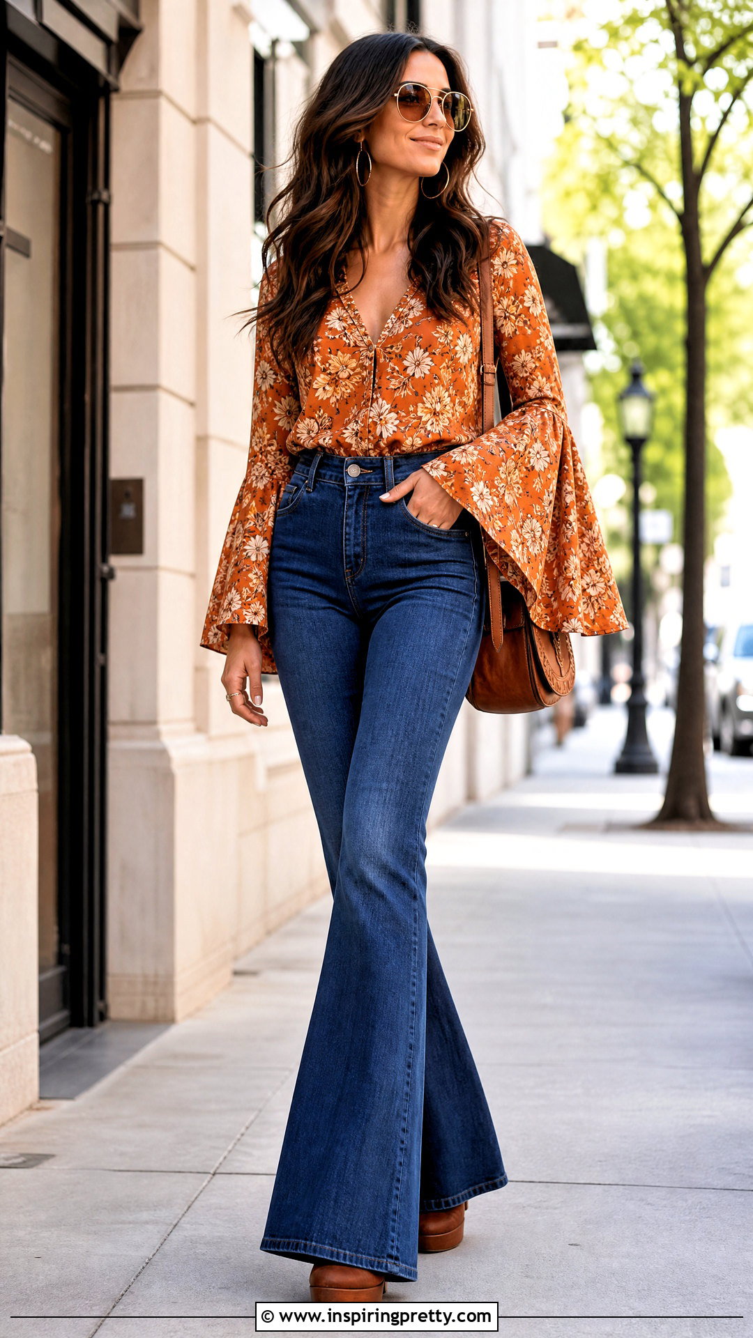 Bell Sleeve Top With Flared Jeans - 50 70s tops outfit ideas