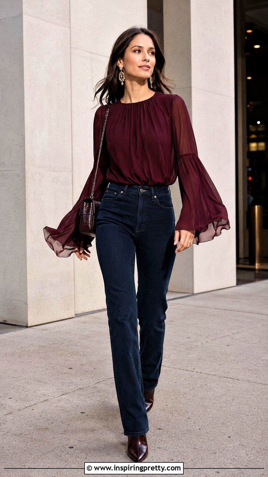 Bell Sleeve Top With Straight Jeans - 50 dressy tops outfit ideas