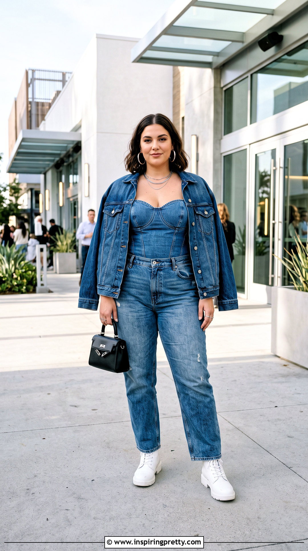 Bella Hadid Denim Corset Top With Matching Jeans - 25 bella hadid corset top outfit ideas