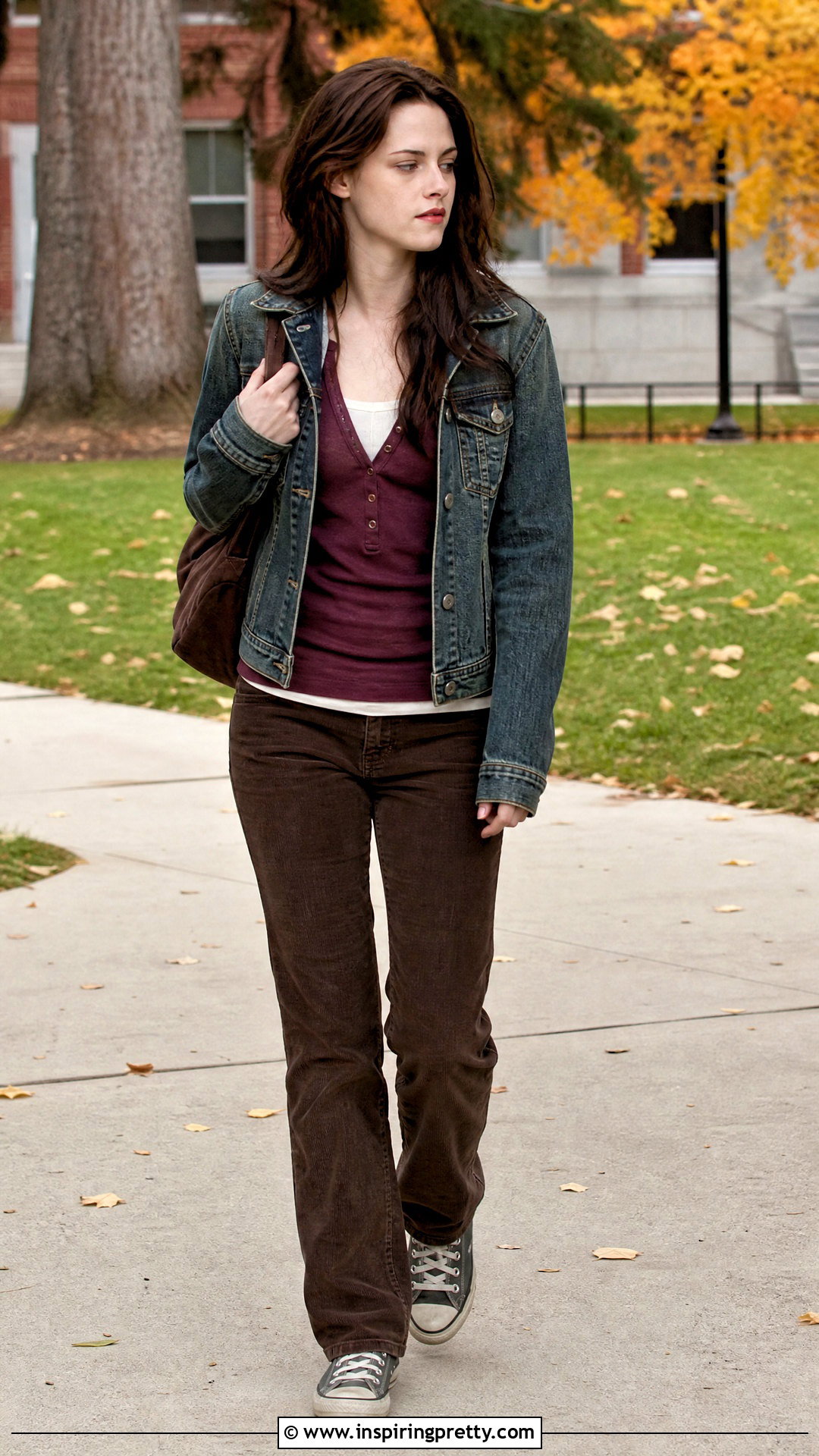 Bella Swan Burgundy Henley and Corduroy Pants Outfit - 25 Bella Swan Style Tops outfit ideas