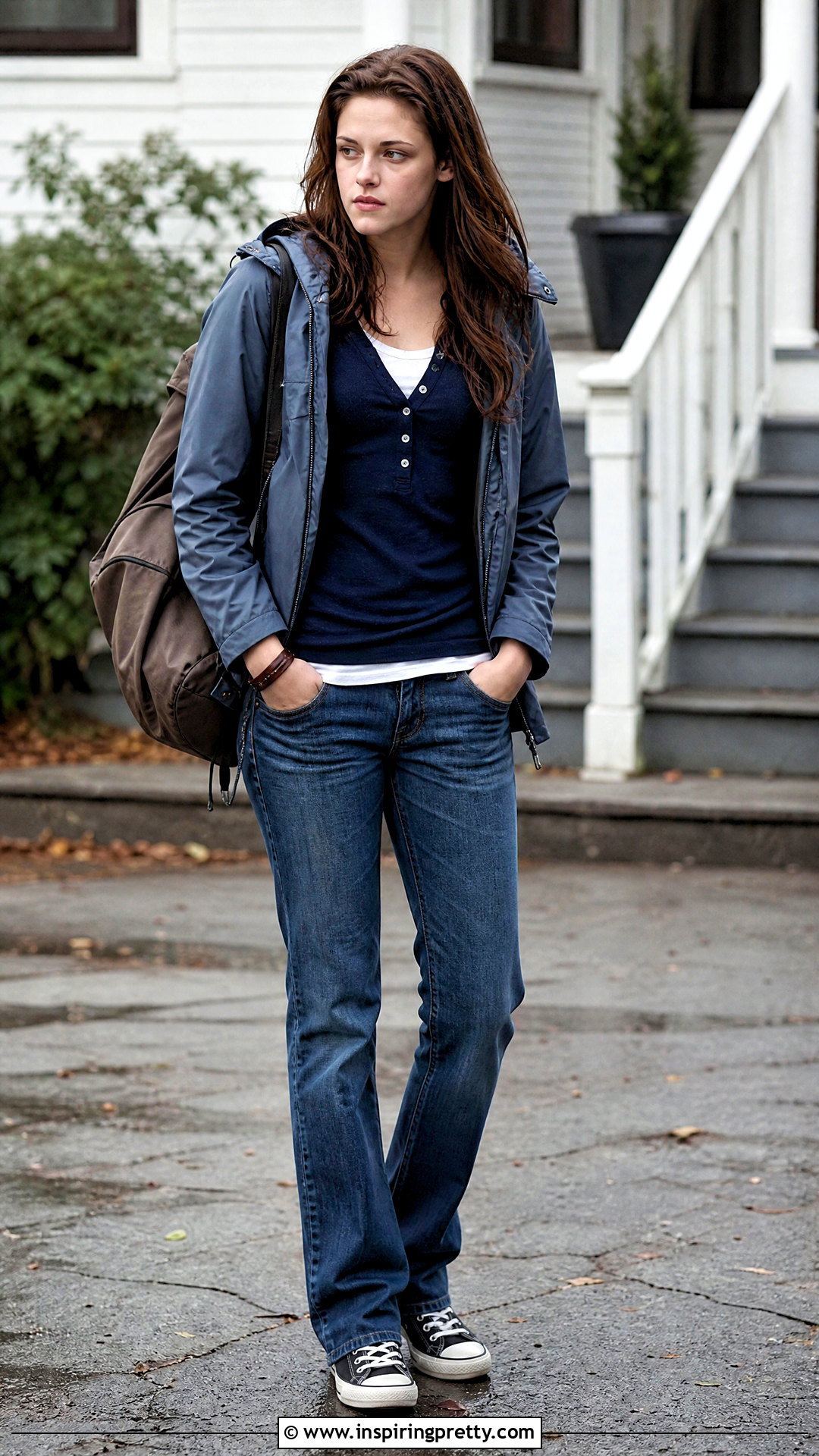 Bella Swan Navy Henley and Straight Leg Jeans Outfit - 25 Bella Swan Style Tops outfit ideas
