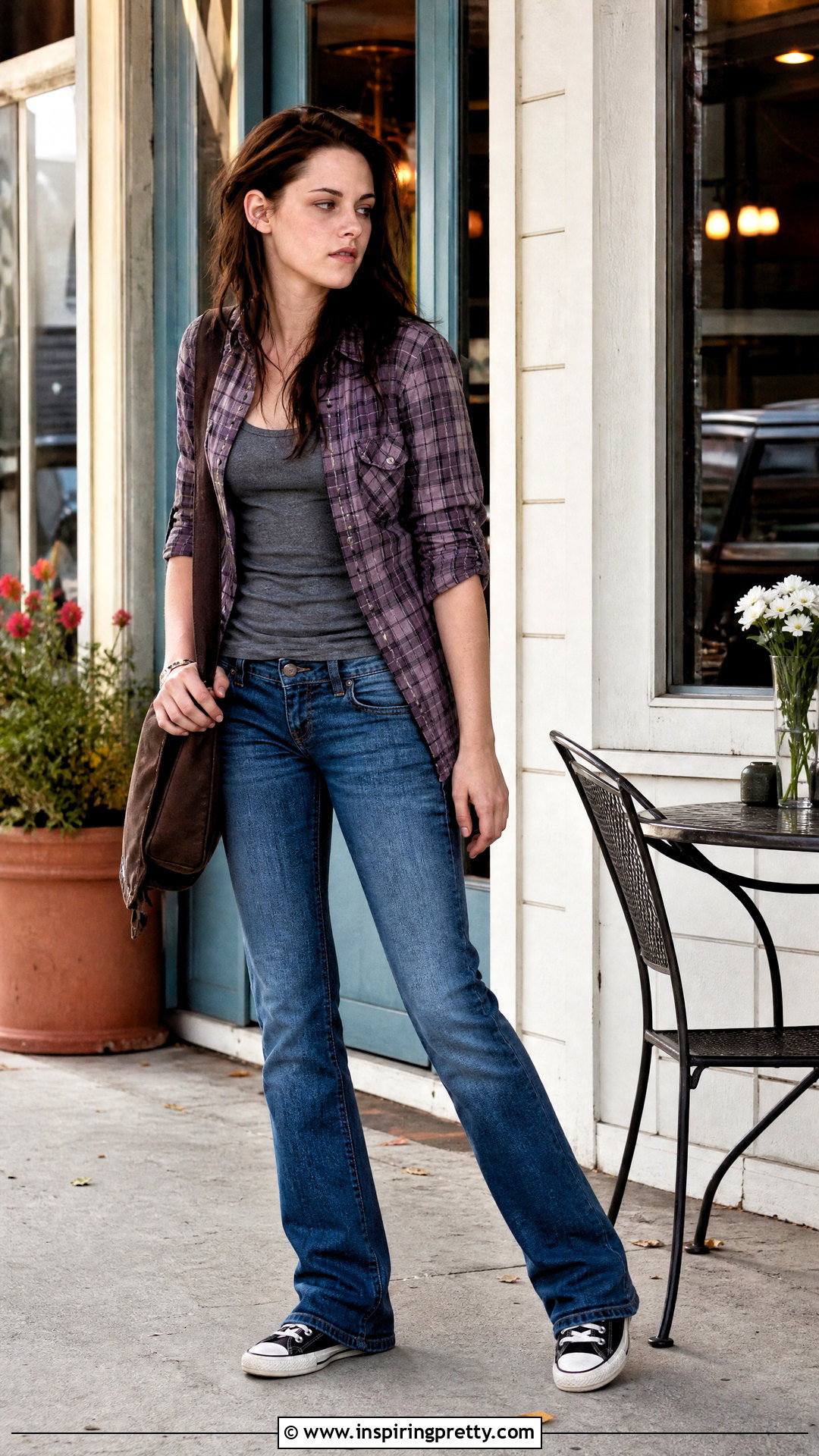 Bella Swan Purple Plaid Shirt and Gray Tank Outfit - 25 Bella Swan Style Tops outfit ideas